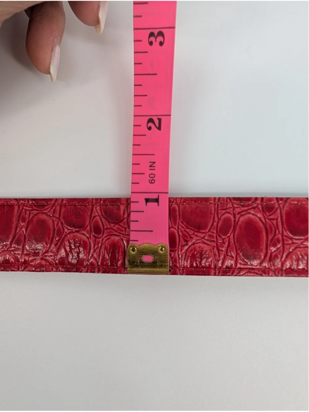 Vintage Schaffer Red Croc Embossed Belt Clear Acrylic Buckle 28-31 Lipstick Red